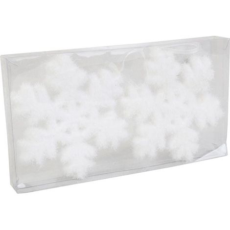Set di 2 fiocchi di neve in polistirolo bianco iridescente da 11 cm in scatola di PVC (1/2)