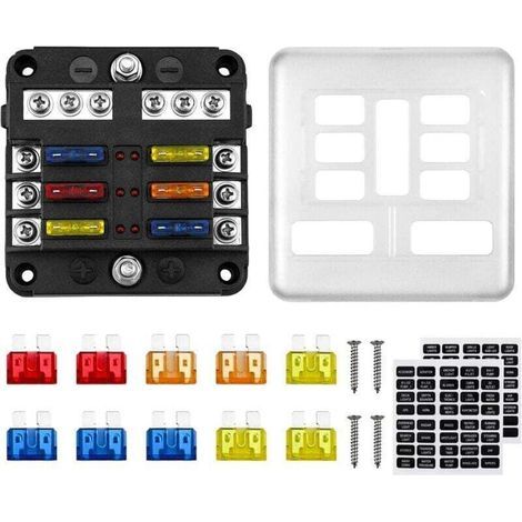 Enowelir 6-Kreis-12V-Sicherungskasten mit 10 ATO-Sicherungen und 6 LED-Anzeigen für Auto, Boot und Wohnmobil (1/4)