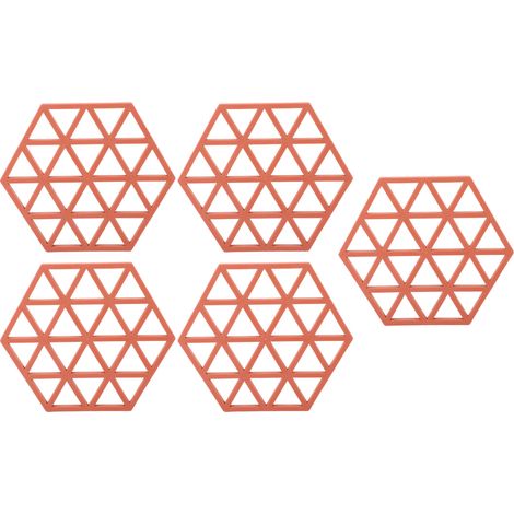 Lot de 5 sets de table hexagonaux en silicone rouge, isolants thermiques pour plats, tasses et bols. (1/5)
