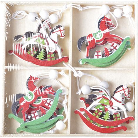 Guirlande En Bois - Décoration De Sapin De Noël - Ornements Festifs Pour Intérieur - Lot De 12 Pièces (1/5)