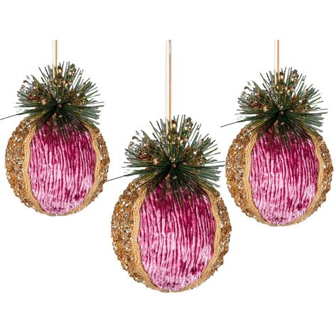 11.5cm Pink Glitter Bauble - 3Pcs Christmas Hanging Decorations (1/4)