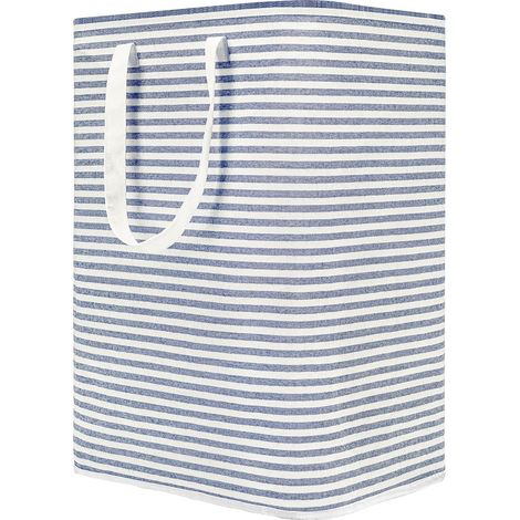Panier à linge autoportant de 77 L, grand panier de rangement pliable en coton pour vêtements (bleu) (1/5)