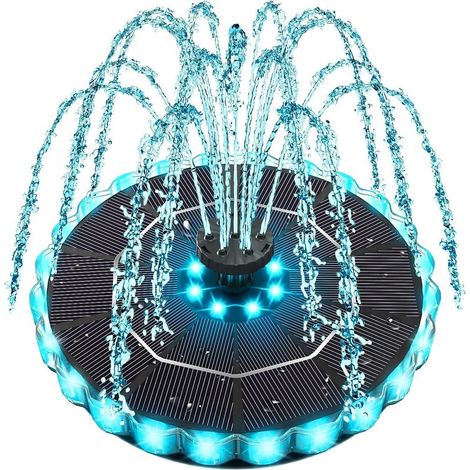 Fontaine solaire pour bain d'oiseaux 3,5 W améliorée (2026) avec anneaux lumineux colorés et batterie 2000 mAh, pompe à eau solaire pour bassin de jardin ou piscine extérieure (1/5)
