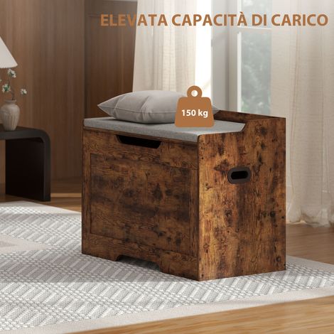 Coffre banquette design 103L gris 75x40x56 cm, rangement multifonction en bois avec coussin, idéal pour salon ou chambre. (1/5)