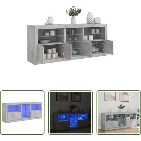 vidaXL Wohnzimmermöbel -  Sideboard mit LED-Leuchten Betongrau 162x37x67 cm (1/5)