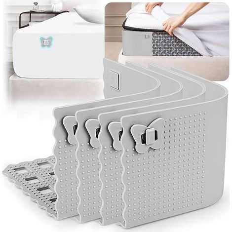 4-piece fitted sheet set with fastening clips, easy installation, non-slip sheets, open angle sheet clips, for all mattresses, grey (1/5)