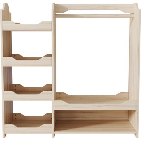 Perchero infantil con barra y 4 estantes de MDF y pino natural HOMVRA (1/5)