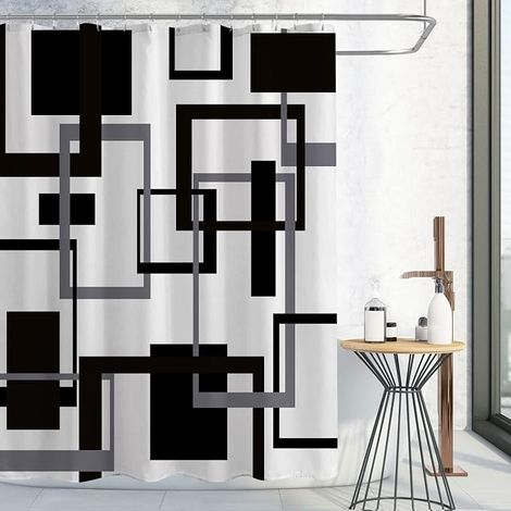 Filiyano-Rideau de douche noir et blanc, ensemble de rideau de douche géométrique noir et gris, rideau de douche imperméable minimaliste abstrait de (1/5)