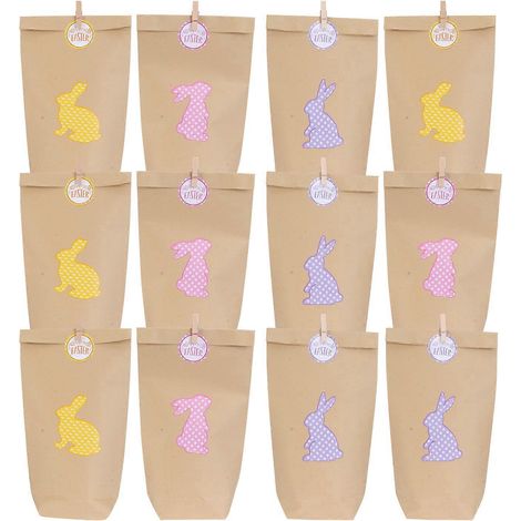 12 Sets Oster-Geschenktüten, Geschenktüten mit Hasenaufklebern-2312cm-Brown (1/2)