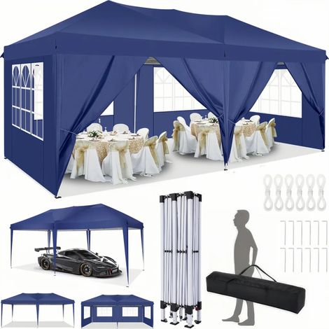Carpa plegable de jardín. Gazebo impermeable plegable 3x6m con paneles laterales. Carpa de exterior. Altura ajustable. UV. y protección contra el agua, Barnum plegable para bodas, picnics, mercados, A (1/5)