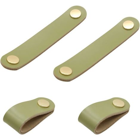4 Pièces Poignées en cuir Boutons de meubles Boutons de porte en cuir pour fenêtre Boutons de porte d'armoire (Vert clair) (1/5)