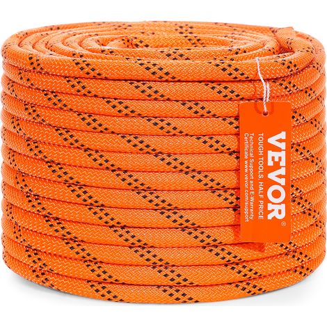 Vevor – Corde en polyester double tresse 9,5 mm x 36,57 m – Résistance à la rupture 17,79 kN – Pour escalade, randonnée, camping, sauvetage – Orange et noir