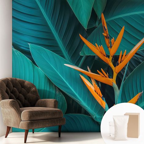 Carta Da Parati In Vlies Decorativa Per Pareti - Con Motivi Moderni - Con Colori Intensi - Per Ufficio Fiori con foglie 250x250 cm (1/5)
