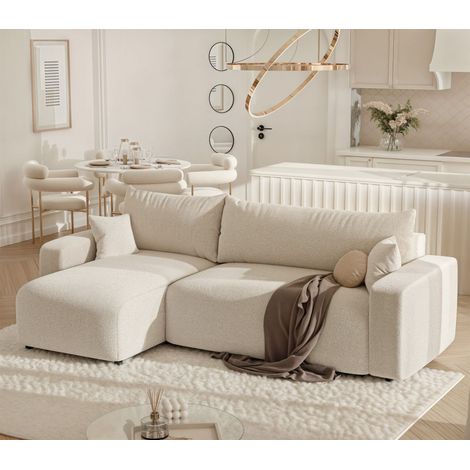 Ecksofa mit Schlaffunktion Sofa LUNA Stoff Centaur Beige Ottomane Links