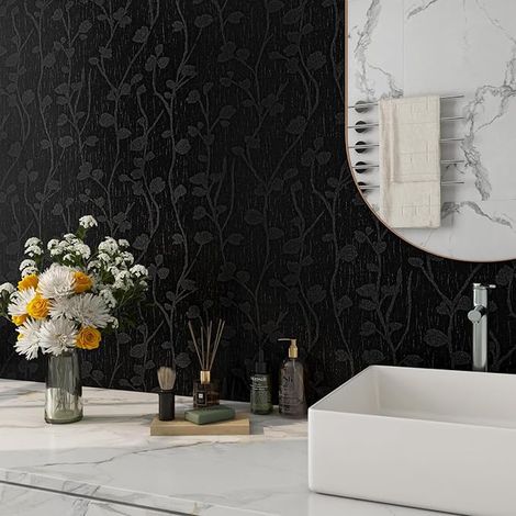 Black Bedroom Wallpaper Leaves Pattern Adhesive Paper for Furniture Vinyl Bathroom Wallpaper Leaves Branch Pattern 40 cm x 2 m (1/2)