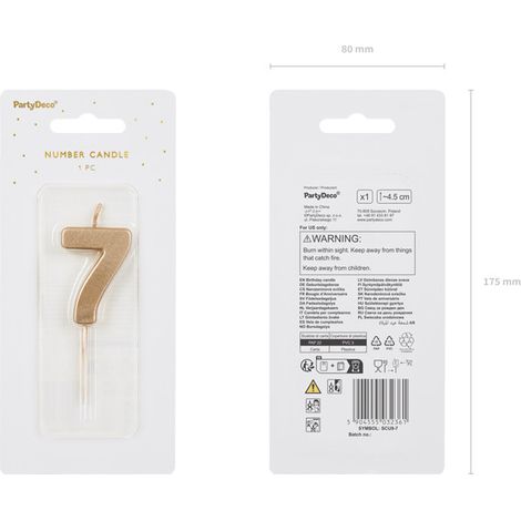 Candelina di compleanno, numero 7, oro, 5,5 cm (1/3)