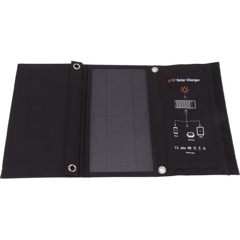 Panneau solaire portable 21W pliable noir avec double port USB pour téléphone, idéal randonnée camping extérieur (1/5)