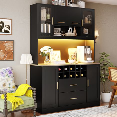 Credenza 120 x 36,3 x 180 cm con LED, prese USB, nera HAVRYA (1/5)