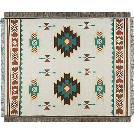 Aztèque Couverture, Couverture Ethnique tribale bohème, Couvre-lit à Motif géométrique avec des Glands, Couverture tricotée Chaude pour canapé/lit/Fauteuil/extérieur/Camping (1/3)