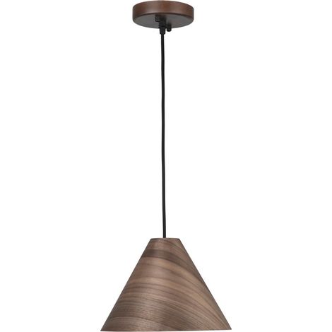 Merano Jurupa Dome Suspension Plafonnier Noyer Foncé Couleur Bois Tissu Marron Foncé Câble Bois Massif Auvent LED E27