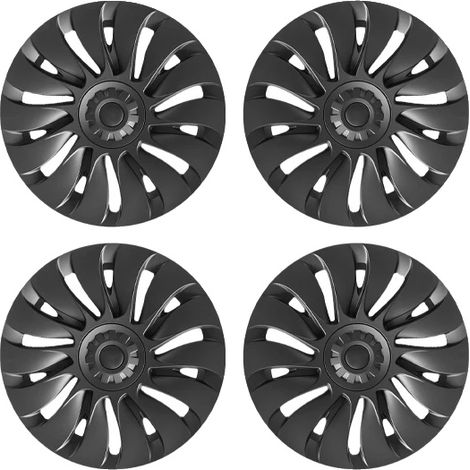 Couvre-roue, Plastique Durable, Design à Clipser Facile, 2ème Style Noir, Tesla, 2020-2024, Modèle Y 19Pouces (1/2)