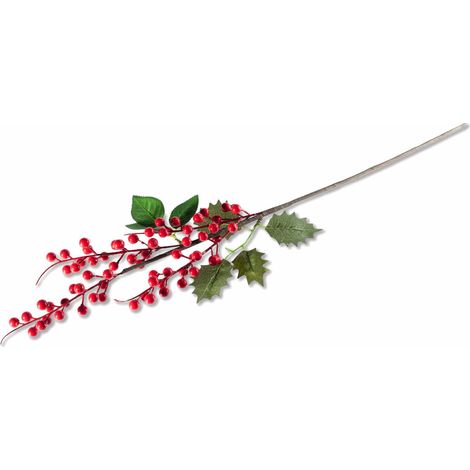 Rami natalizi di bacche rosse artificiali con foglie, set da 6 pezzi, cm 35 H (con gambo 68)