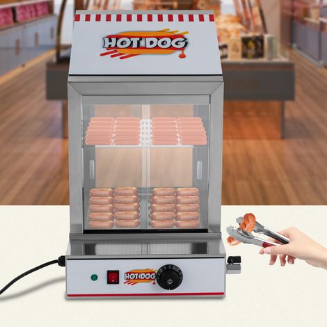 Machine à hot dog - 1200 W - Électrique - En acier inoxydable - 5 l - Machine à Vapeur Hot-Dogs à 2 Niveaux - Chauffe-petits pains - 86-230 °F - Pour cantines, magasins de commodité, restaurants (1/5)
