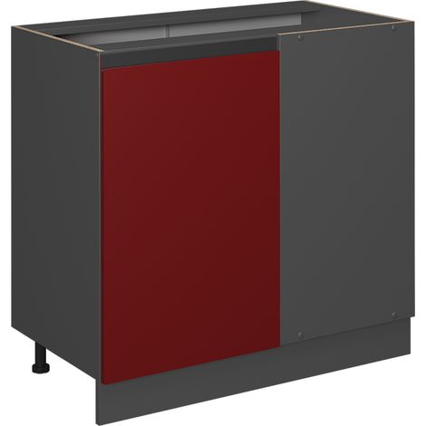 Armario de esquina R-Line, Rojo, 86 cm En forma de J, sin encimera, Vicco