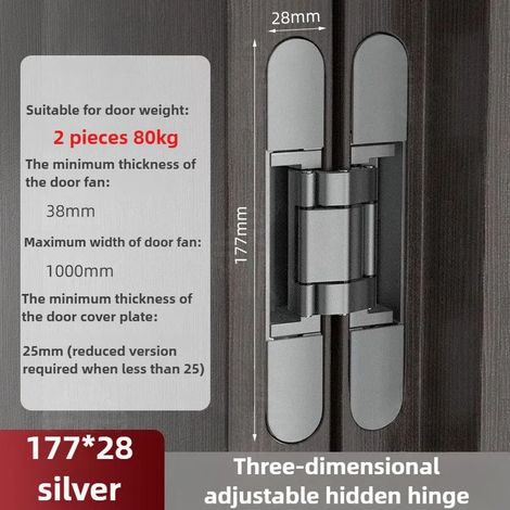 (80 kg - argent) Lot de 2 ferrures pour porte à charnières, porte en bois escamotable, porte pliante, capacité de charge réglable. (1/5)