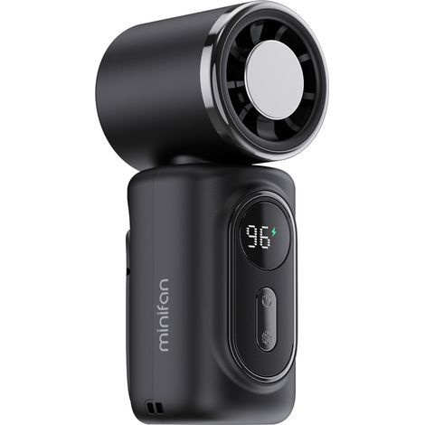 Ventilateur portable avec pince rotative à 180°, tête de ventilation avec compresse de glace, mini, pour voiture, sac à dos, parapluie, noir. Pince rotative à 180° + affichage numérique intelligent. (1/5)