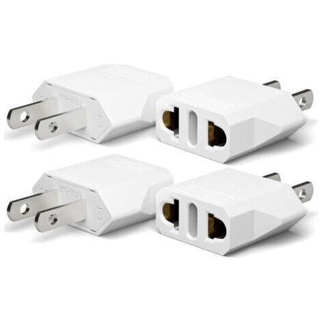 4 Pieces Travel USA Plug Adapter, France to US Adapter, USA Adapter Germany Plug Europe Plug America/Canada/Mexico/Italy/Switzerland/Brazil-White (1/4)