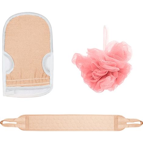 Rückenschrubber für Dusche, Nylon, verlängerte Länge, Badetuch, Duschrücken, Peeling, Waschlappen, Heckschrubben, japanischer dehnbarer Zuggurt, Waschlappen, 3 Stück,Nordic Pink