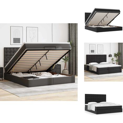 Ottoman-Bett mit Matratze Schwarz 180x200 cm Kunstleder - Ottoman-Bett - Ottoman-Betten - Bettrahmen - Bettgestell (1/5)