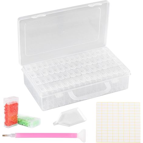 Diamond Painting Boîtes De Rangement, 64 Pièces Diamond Painting Accessoires avec 112 Étiquettes pour Diamants, Perles Et Autres Accessoires De Bricolage