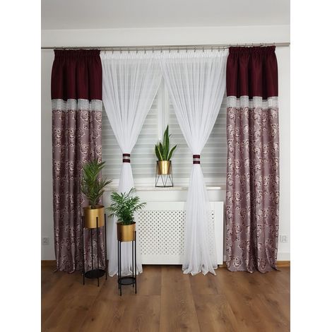 Completo di tenda lunga e drappeggi color bordeaux (1/5)