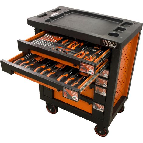 Fischer Darex – Servante d'atelier roulante 6 tiroirs – Acier renforcé – Charge maximale 700kg – Dimensions 460x780x900mm – Verrouillable avec clés