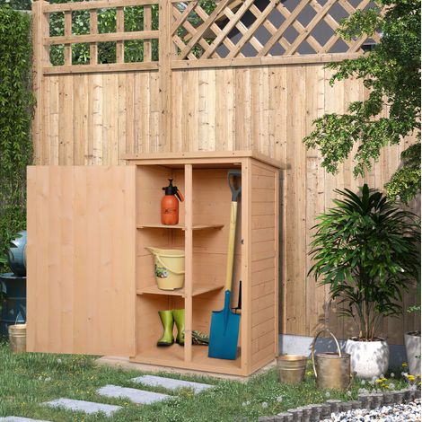 Abri de jardin en bois naturel 75 x 56 x 115 cm avec 2 étagères et verrou HAVRYA (1/5)