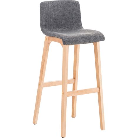 Sgabello da bar x1 con poggiapiedi struttura a 4 gambe in legno seduta in tessuto grigio chiaro 100004974