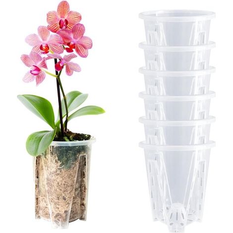 Macetas para flores, Macetas para orquídeas, 6 piezas, Macetas de plástico resistentes para orquídeas, Macetas para orquídeas, Transparentes (1/5)
