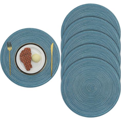 Set mit 6 runden Tischsets aus Baumwolle, waschbar, hitzebeständig, rutschfest, 38 cm