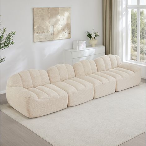FloraGrace canapé modulable 4 places, tissu polaire texturée, sans structure, beige blanc, pour salon (1/5)