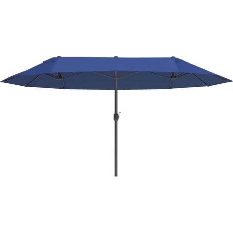 Parasol double 455 x 265 cm, parasol anti-UV à manivelle, parasol de balcon résistant au vent, parasol à manivelle, protection solaire pour balcon et jardin, bleu (1/5)