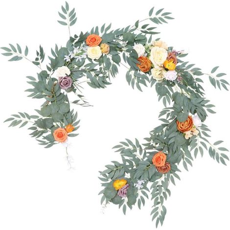 Couronne de fleurs artificielles orange champagne en rotin, guirlande décorative pour centre de table, arche de mariage ou mur. (1/5)
