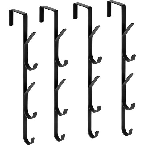 Manteau pour Porte, 4 pièces x 5 Crochets de Porte Vertical, Crochet de Portail en acier au carbone, patere peu encombrant Portail pour vêtements, serviettes, peignoirs, brossé (1/5)