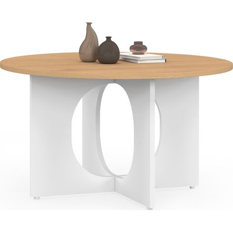 Runder Couchtisch ALOISE Bogenfuß Holz und Weiß 70 cm