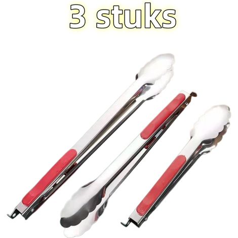 Ensemble de 3 pinces de cuisine et barbecue en acier inoxydable pour grill pâtisserie et pain rouge (1/5)