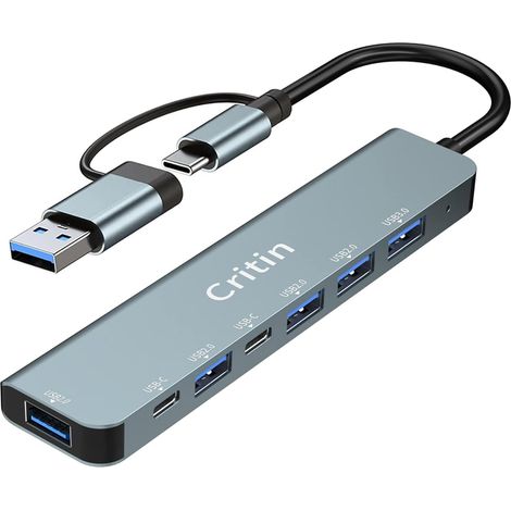 HUB USB HUB, 7 en 1 Multi-Port C Hub, Ultra-Slim Portable USB C avec 2 Ports de Données USB C, USB 3.0 et 4 USB 2.0, Extension USB pour PC Portable, MacBook iMac Air Mac Mini/Pro, Notebook PS4 (1/5)