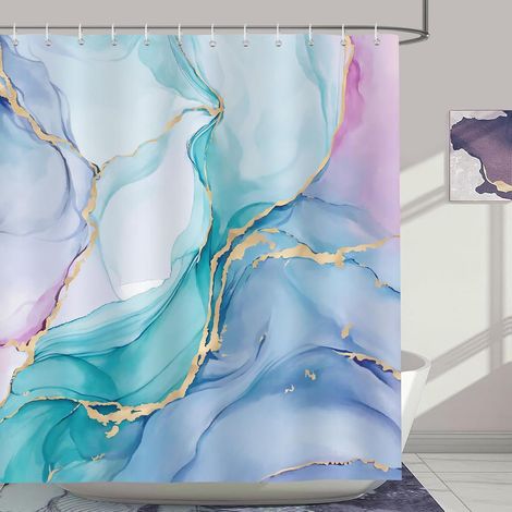 Rideau de Douche Marbre Rose Bleu Turquoise Moderne Abstrait Rideau de Bain Tissu Polyester Anti Moisissure Imperméable Lavable Rideaux Salle de Bain 180 x 180 cm avec 12 Crochets (1/5)