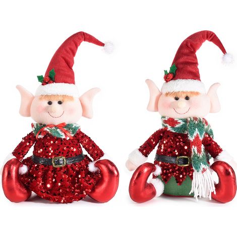 Mamma e Papà elfo di Natale in stoffa con paillettes da appoggiare, set da 2 pezzi, cm 22 x 14 x 46 H