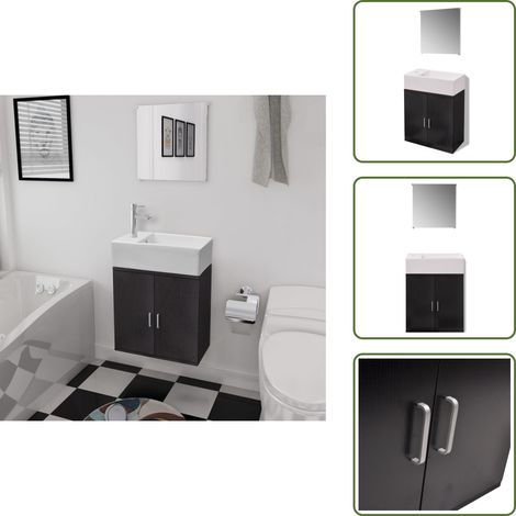 Meubles de salle de bains trois pièces Noir - Meuble De Salle De Bain - Ensemble Salle De Bain - Lavabo Suspendu - Miroir Salle De Bain - Rangement Salle De Bain